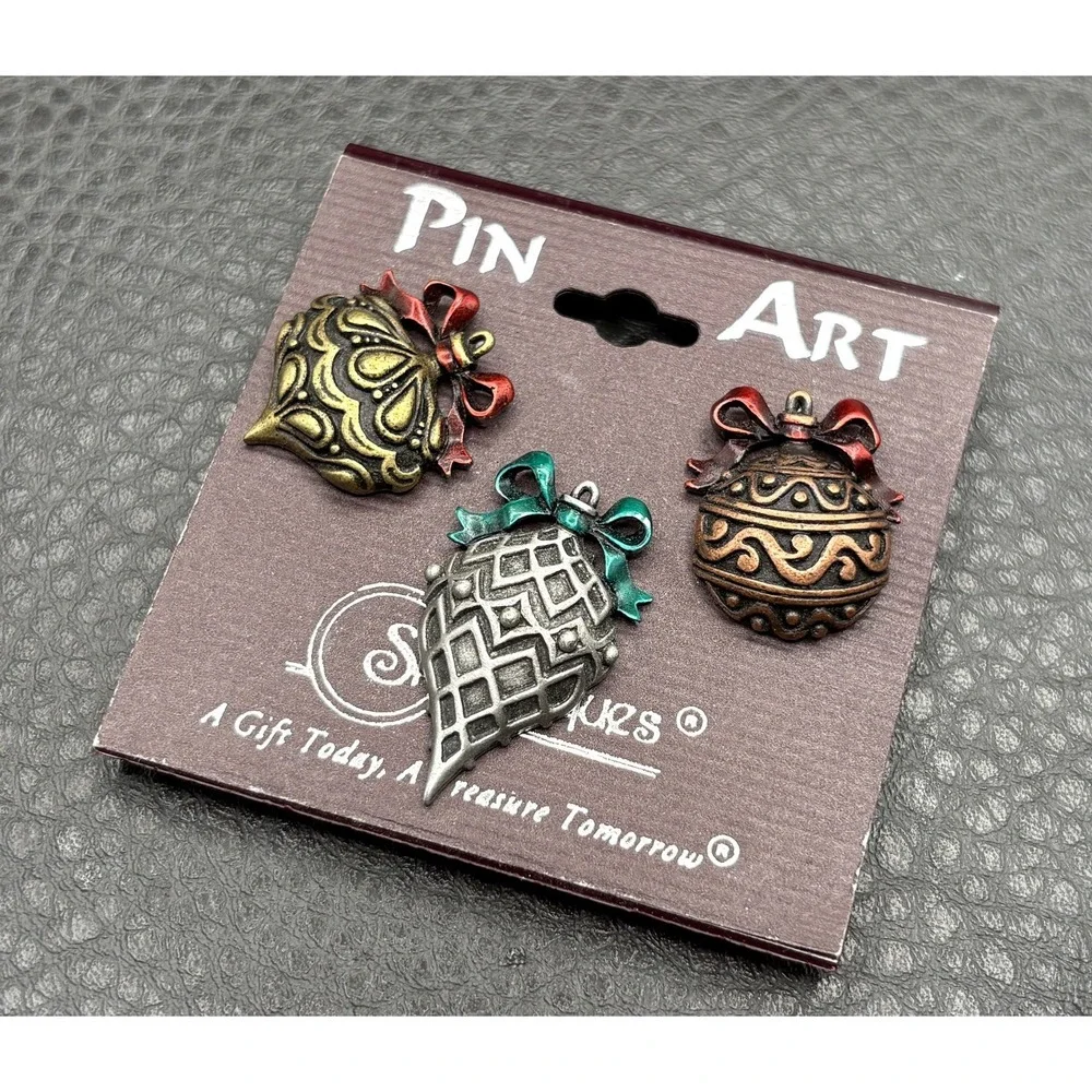 Vintage JJ Ornament Tac Pin Art Set Lot Multi-Color Christmas Holiday Pin